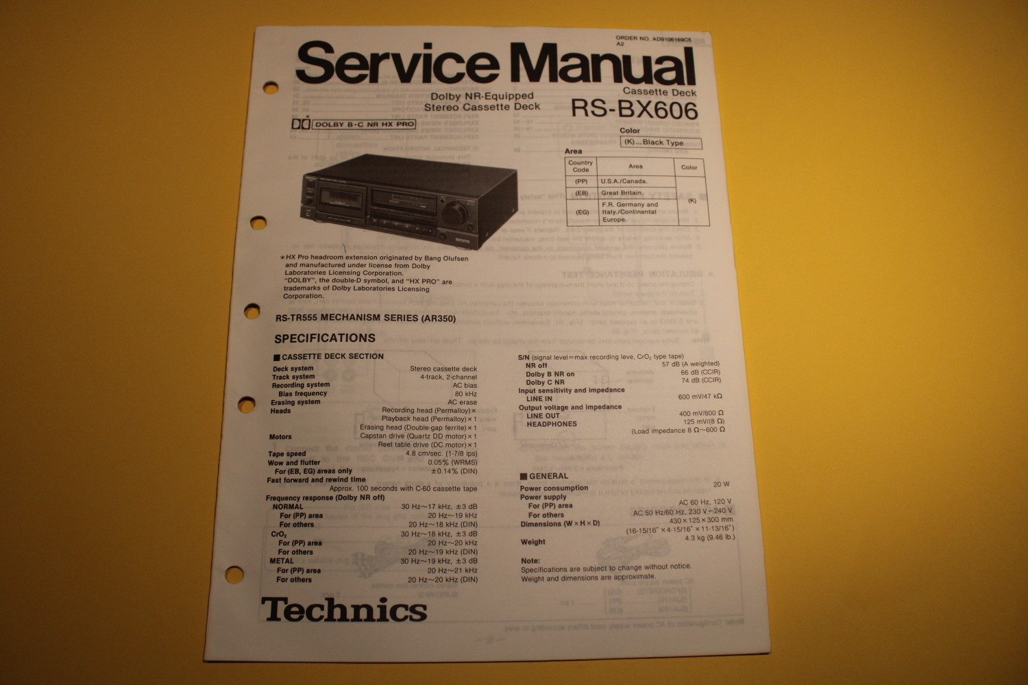 Technics RS-BX606 cassettedeck Service Manual  			